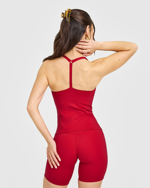 Timeless Square Neck Tank Top with White Logo | Toasted Red