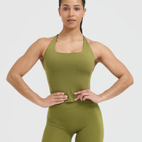 Timeless Square Neck Mid Tank Top | Olive Green
