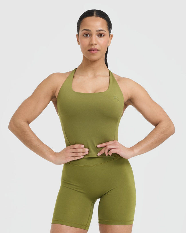Timeless Square Neck Mid Tank Top | Olive Green