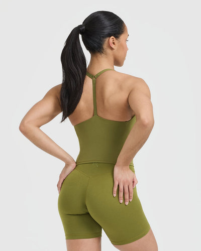 Timeless Square Neck Mid Tank Top | Olive Green