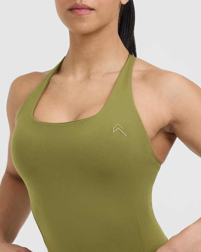 Timeless Square Neck Mid Tank Top | Olive Green