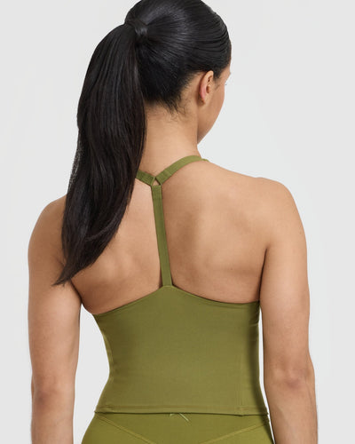 Timeless Square Neck Mid Tank Top | Olive Green