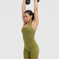 Timeless Square Neck Mid Tank Top | Olive Green