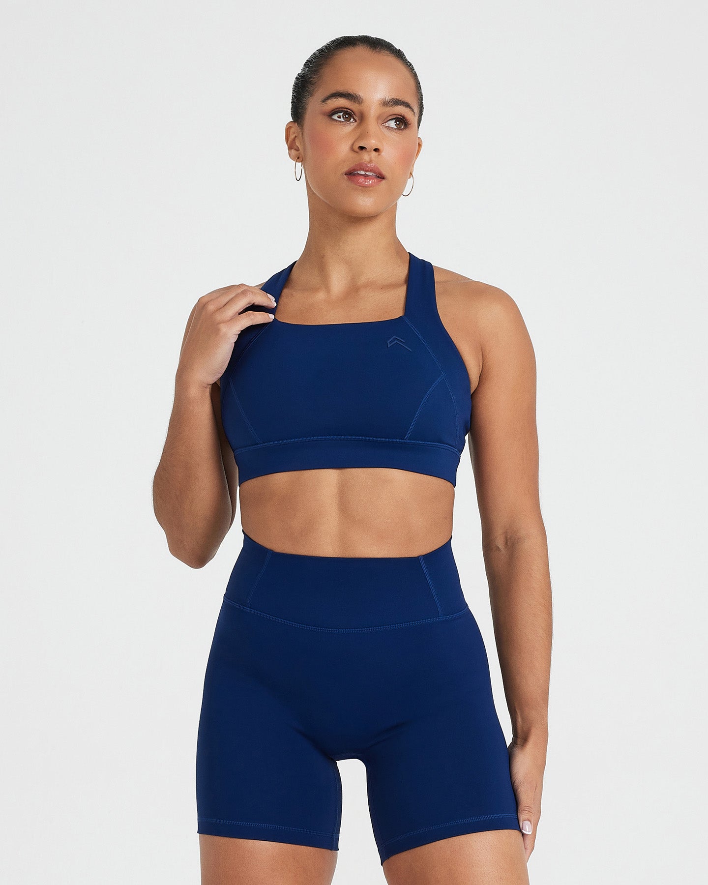 Slanted Halter Neck Ribbed Sports Bra in Blue - Retro, Indie and