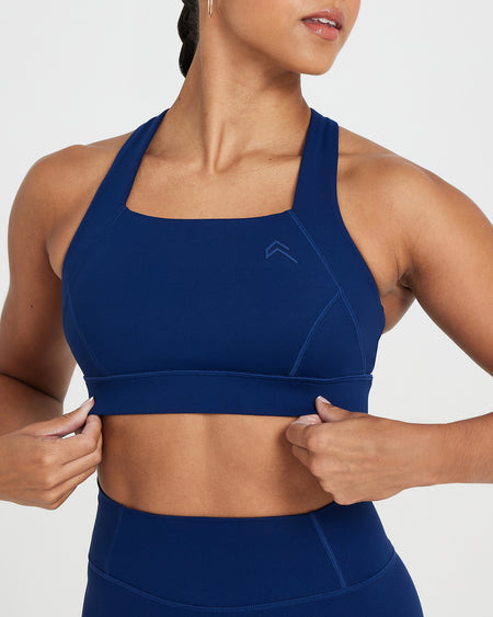Slanted Halter Neck Ribbed Sports Bra in Blue - Retro, Indie and Unique  Fashion