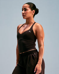 UnifiedMove™ T Back Mid Tank Top with Built in Bra Shelf with Reflective Logo | 70% Cocoa