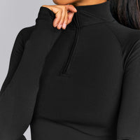 Oner Seamless Mid Weight Fitted 1/2 Zip Long Sleeve Top | Black