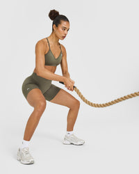 EnhanceLift™ Seamless Shorts with White Logo | Alpine Green