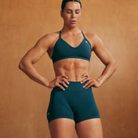 EnhanceLift™ Seamless Shorts with White Logo | Washed Oil Blue