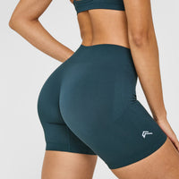 EnhanceLift™ Seamless Shorts with White Logo | Washed Oil Blue