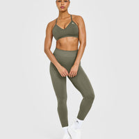 EnhanceLift™ Seamless Strappy Sports Bra with White Logo | Alpine Green