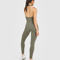SoftMotion™ Halter Neck All In One Long with White Logo | Alpine Green