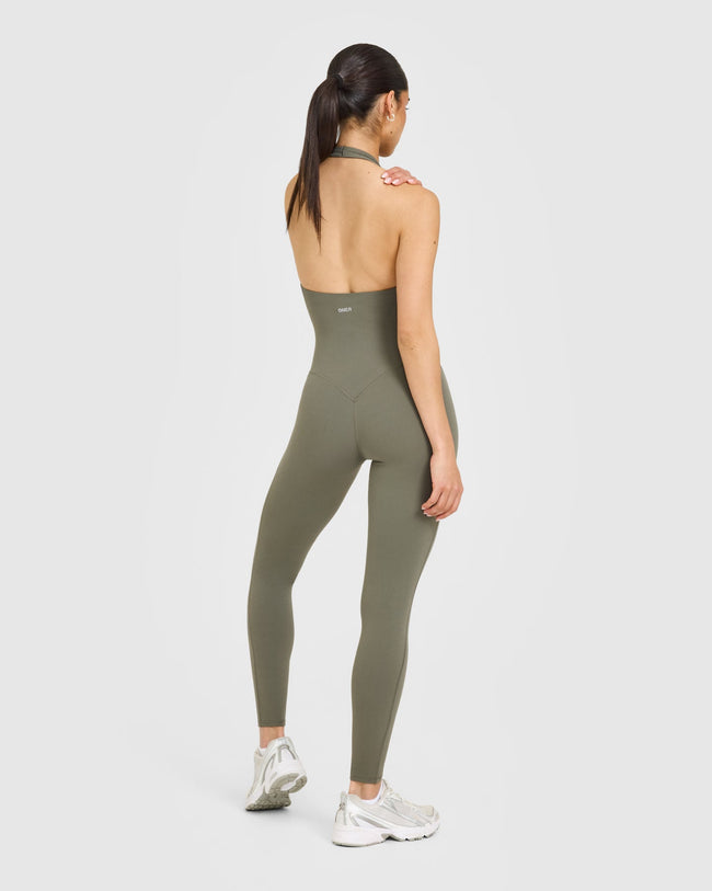 SoftMotion™ Halter Neck All In One Long with White Logo | Alpine Green