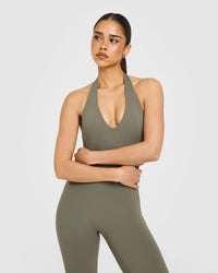 SoftMotion™ Halter Neck All In One Long with White Logo | Alpine Green