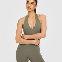 SoftMotion™ Halter Neck All In One Long with White Logo | Alpine Green