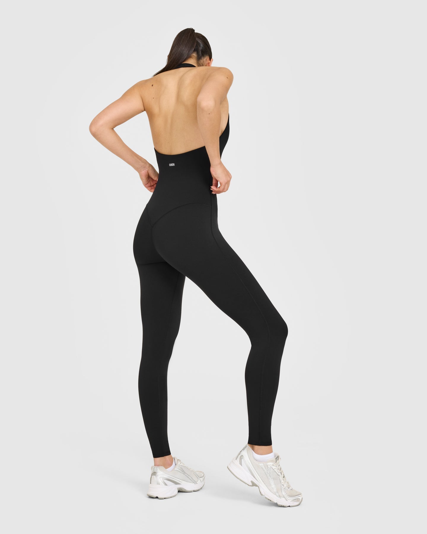SoftMotion™ Halter Neck All In One Long with White Logo | Black