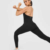 SoftMotion™ Halter Neck All In One Long with White Logo | Black