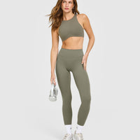 SoftMotion™ High Neck Sports Bra with White Logo | Alpine Green