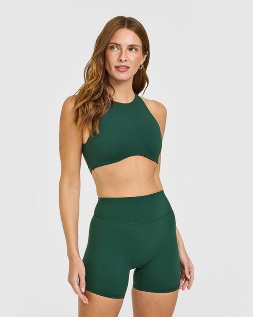 Oner Modal SoftMotion™ High Neck Sports Bra with White Logo | Dark Racing Green