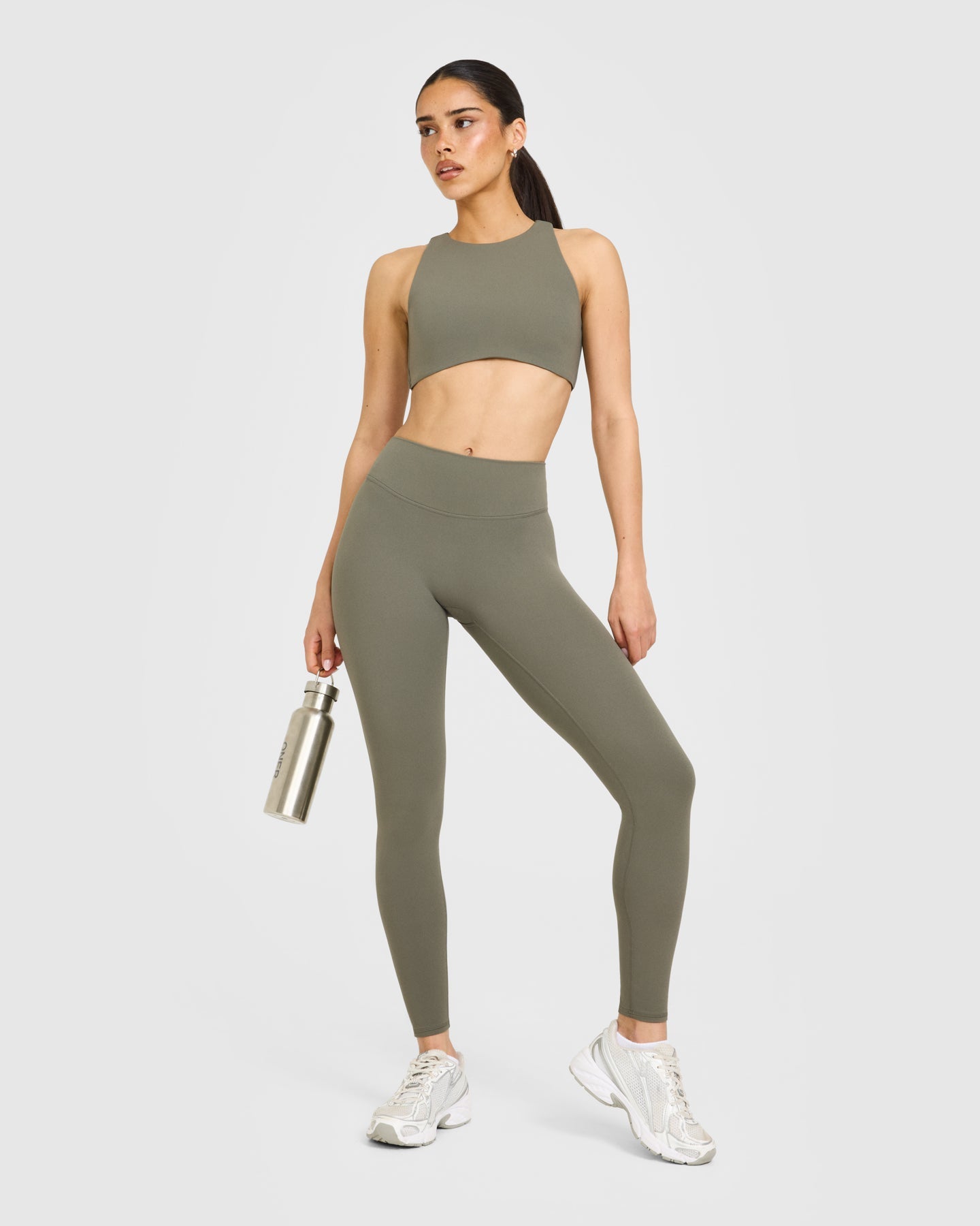 SoftMotion™ High Waisted Leggings with White Logo | Alpine Green