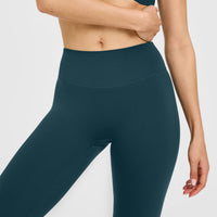 SoftMotion™ High Waisted Leggings with White Logo | Oil Blue