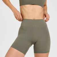 SoftMotion™ High Waisted Shorts 6" with White Logo | Alpine Green