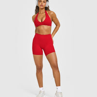 SoftMotion™ High Waisted Shorts 6" with White Logo | Light Toasted Red