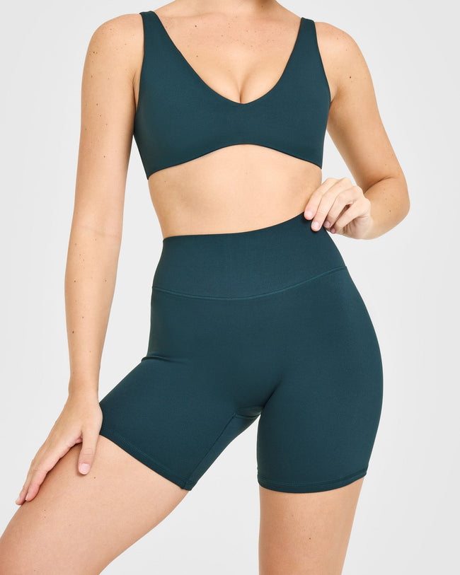 SoftMotion™ High Waisted Shorts 6" with White Logo | Oil Blue