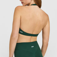 SoftMotion™ Minimal Halter Neck Bralette with White Logo | Dark Racing Green