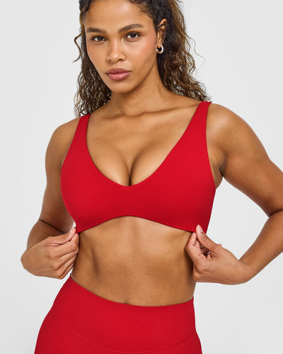 SoftMotion™ Scoop Back Bralette with White Logo | Light Toasted Red