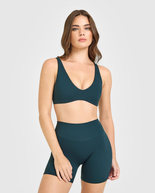 Oner Modal SoftMotion™ Scoop Back Bralette with White Logo | Oil Blue