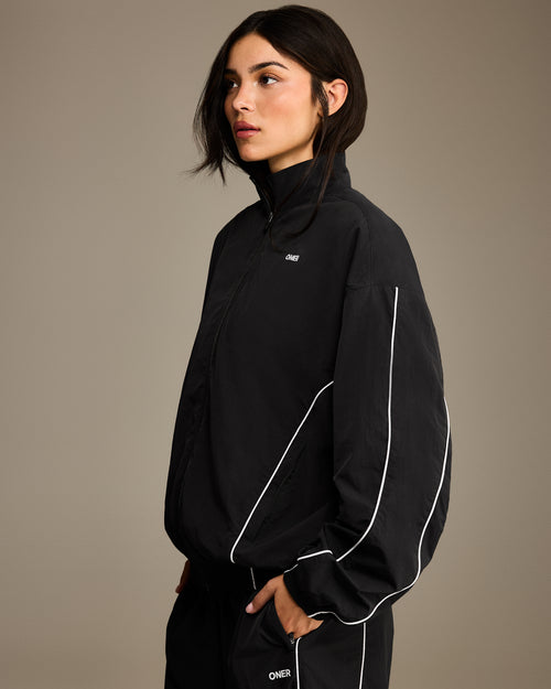 Oner Modal Oversized Piped Woven Track Jacket | Soft Black