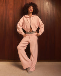 Oversized Knit Zip Through Mid Hoodie | Soft Girl Pink