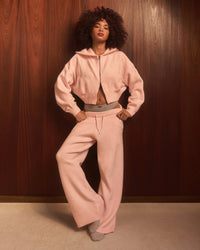 Oversized Knit Zip Up Mid Hoodie | Soft Girl Pink