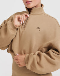 All Day Cosy Crop 1/4 Zip Sweatshirt | Dune Brown