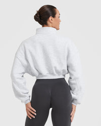 All Day Cosy Crop 1/4 Zip Sweatshirt | Light Grey Marl