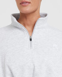 All Day Cosy Crop 1/4 Zip Sweatshirt | Light Grey Marl