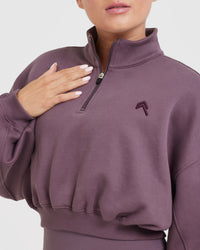 All Day Cosy Crop 1/4 Zip Sweatshirt | Vintage Purple