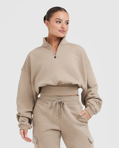Women's Crop Sweatshirt - 1 / 4 Zip Front - Sandstone | Oner Active US