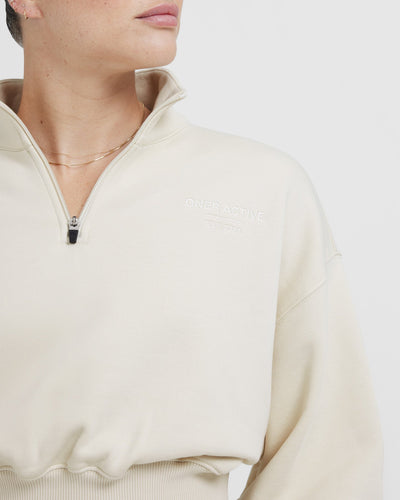 Cropped Half-Zip Sweatshirt Cream