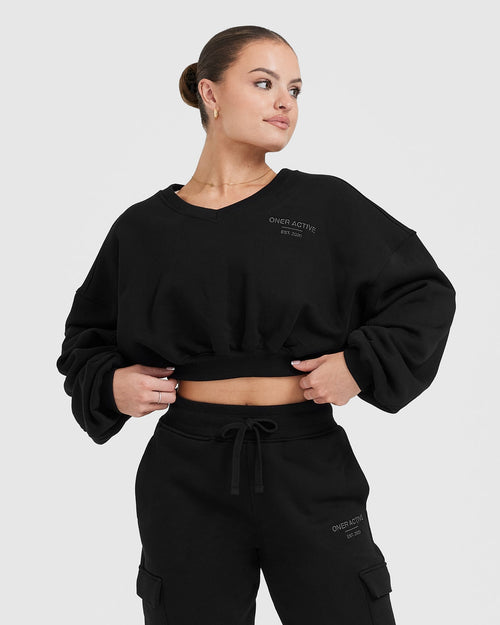 Oner Modal All Day Est 2020 Crop V-Neck Sweatshirt | Black