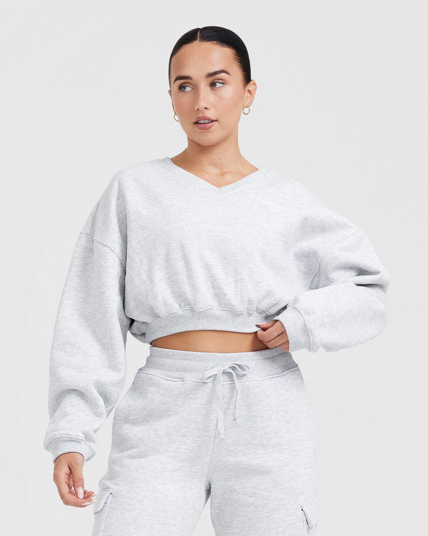 Grey Cropped Sweatshirt - V-Neck - Women's | Oner Active US