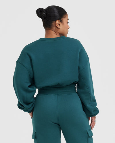 ファッション 通販 Sweatshirt Crop Top - Women's - V-Neck Marine Teal | Oner トップス