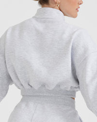 All Day Lightweight Crop 1/4 Zip Sweatshirt | Light Grey Marl