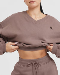 All Day Lightweight Oversized V-Neck Sweatshirt | Cool Brown