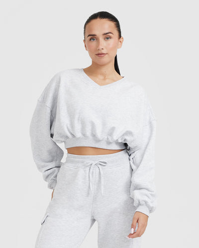 V-Neck Sweatshirt for Ladies Oversize Light Grey Marl | Oner Active US