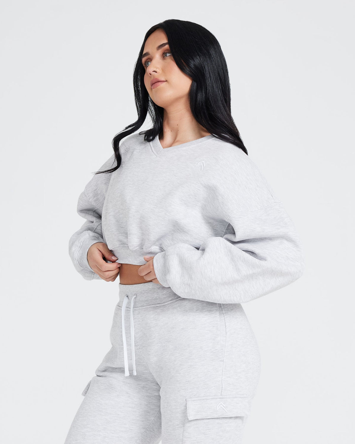 Ladies V-Neck Sweatshirts Women's - Grey Oversized | Oner Active US