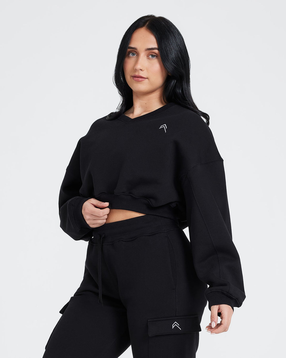 Black V-Neck Sweatshirt Women's - Oversized