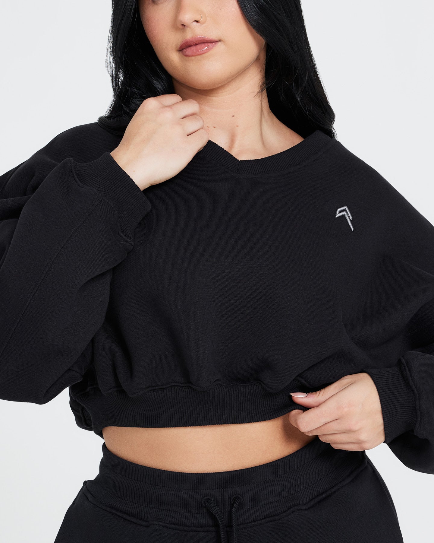 Black V-Neck Sweatshirt Women's - Oversized