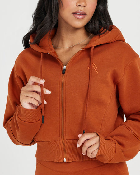Cropped zip-through hoodie - Brown - Ladies